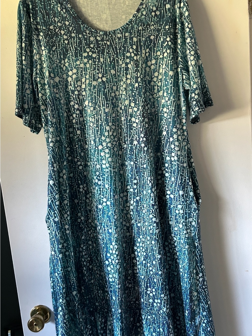 Teal Abstract Print Short Sleeve Dress
